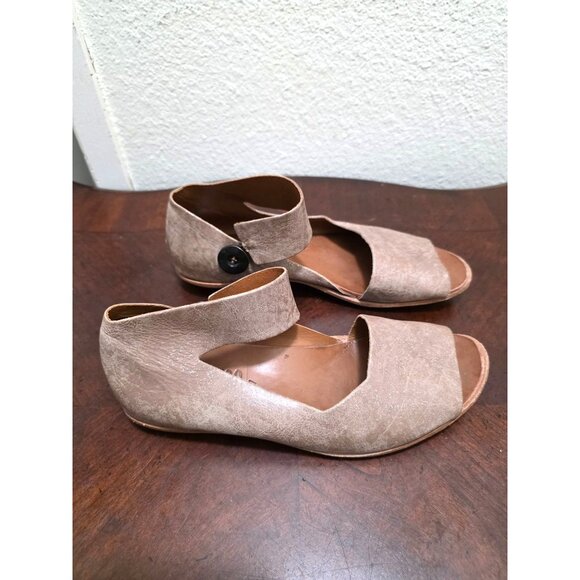 GYDWOQ Women's Tan Leather Ankle Strap Sandals Open Toe Size 37 - Picture 3 of 12